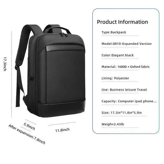 Alt view image 2 of 5 - GYakeog GYAKOG Expandable Business Laptop Backpack, 35L Large Capacity Waterproof Travel Bag, 15.6 Inch Computer Backpack for Work & Business Travel