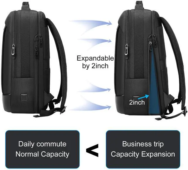 Alt view image 5 of 5 - GYakeog GYAKOG Expandable Business Laptop Backpack, 35L Large Capacity Waterproof Travel Bag, 15.6 Inch Computer Backpack for Work & Business Travel
