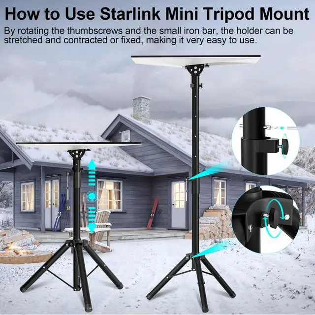 Alt view image 4 of 5 - Starlink Gen 3 Tripod Mount, Adjustable Height and Tilt for Better Signal, Satellite Internet Kit Pole Mounting Kit with Starlink Pipe Adapter, Compatible with Starlink Standard & Enterprise Dish