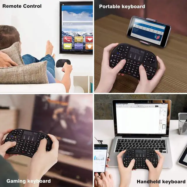 Alt view image 5 of 5 - Rii Mini Wireless Bluetooth Keyboard with Touchpad, Support Bluetooth +(RF) 2.4GHz Wireless Connection for Smartphones, PC, Tablet, Laptop TV Box iOS Android Windows Mac.Black