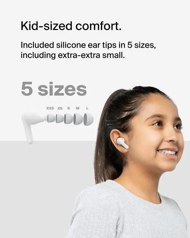 Alt view image 4 of 5 - Belkin SoundForm Nano 2 Bluetooth Earbuds for Kids with Built-in Microphone, 28H Battery Life, Safe 85dB Volume, IPX5 Water Resistance - Kids Bluetooth Earbuds for iPhone, iPad, Galaxy, & More - White