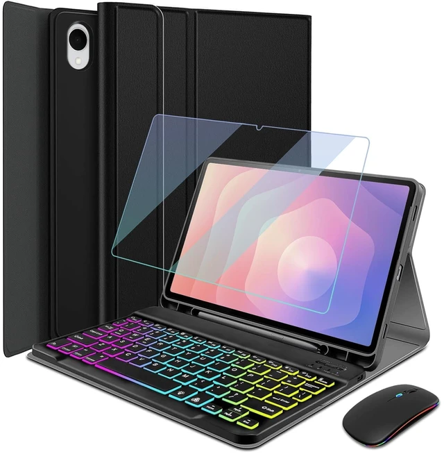 Main image of HSIAOZ Backlit Keyboard Case for Samsung Galaxy Tab S11 11 Inch 2025 (SM-X736B/ SM-X730) with Screen Protector & Mouse, Rainbow Backlight Detachable Wireless Keyboard with PU Leather Foli