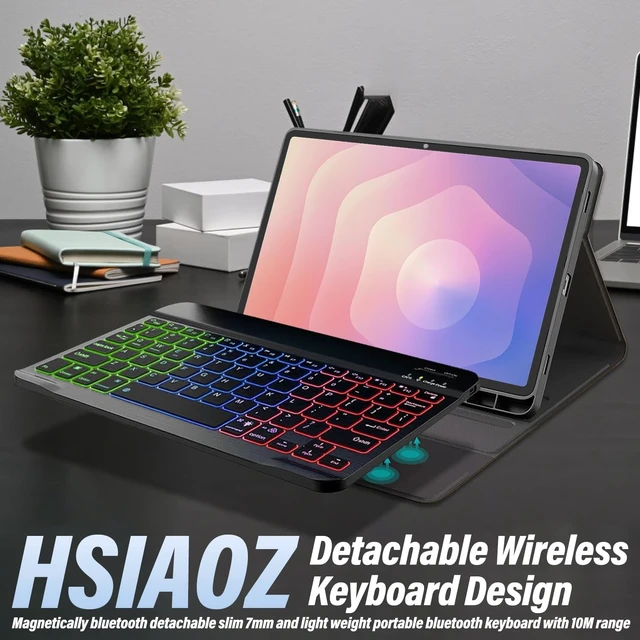 Alt view image 3 of 5 - HSIAOZ Backlit Keyboard Case for Samsung Galaxy Tab S11 11 Inch 2025 (SM-X736B/ SM-X730) with Screen Protector & Mouse, Rainbow Backlight Detachable Wireless Keyboard with PU Leather Foli