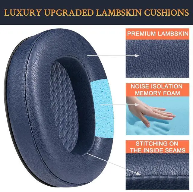 Alt view image 4 of 5 - SOULWIT Lambskin Earpads for Sony WH-XB900N/WH-CH710N/WH-CH720N/WH-RF400/MDR-RF895RK Headphones, Ear Pads Cushions with High Density Foam - Blue
