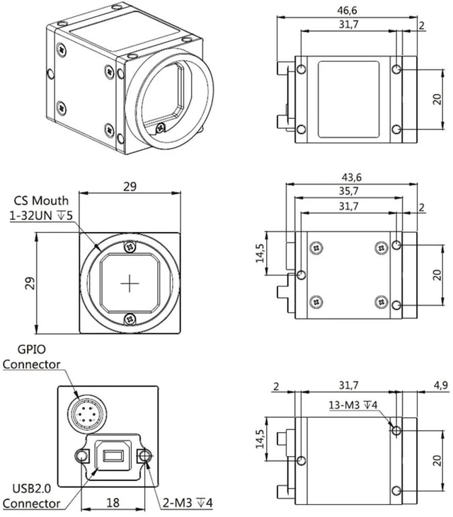 Alt view image 5 of 5 - HTENG VISHI USB2.0 1.3MP 1/3" Machine Vision Industrial Camera Color C Mouth Rolling Shutter Support Windows Linux Python OpenCV SDK 1280x960 38fps Indoor
