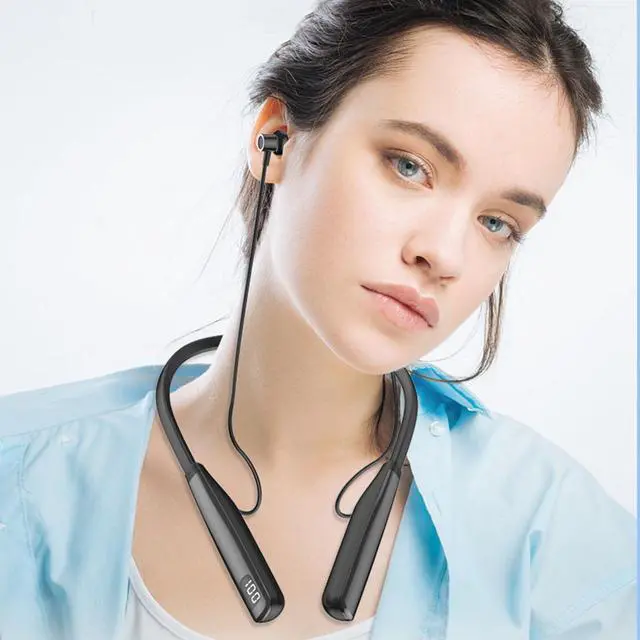 Alt view image 4 of 5 - Wisoqu Neckband Bluetooth Headphones, Wireless Earbuds Half in Ear Design, 100 Hours of Listening Time, for Running, Exercising, Traveling, Business Trips