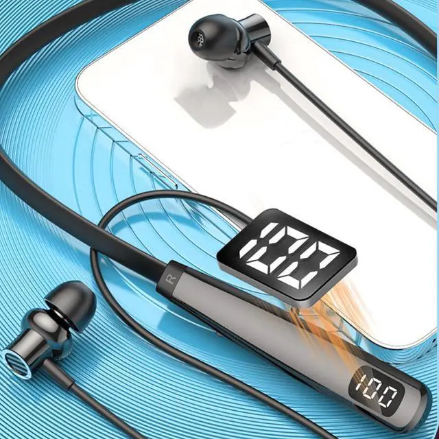 Alt view image 3 of 5 - Wisoqu Neckband Bluetooth Headphones, Wireless Earbuds Half in Ear Design, 100 Hours of Listening Time, for Running, Exercising, Traveling, Business Trips