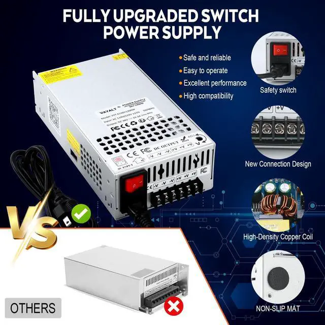 Alt view image 2 of 5 - VAYALT DC 36V 33.3A 1200W Switching Power Supply, 110V/220 V AC to DC Converter, Universal Regulated Switching, 36V Power Supply for CCTV Camera System,3D Printer,Led Strip,Computer Project