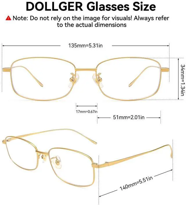 Alt view image 4 of 5 - Dollger Titanium Blue Light Blocking Glasses for Men & Women, Retro Small Rectangle Square Frame, Lightweight Non-Prescription Computer Eyewear Gold