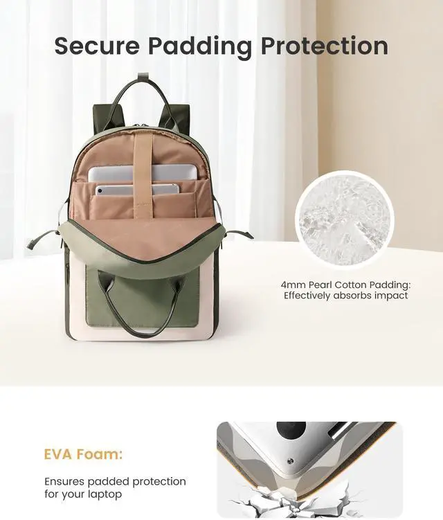 Alt view image 5 of 5 - LOVEVOOK Laptop Backpack for Women - Stylish Work Backpack with Large Cup Holder, Waterproof College Teacher Backpack, Green, 17Inch
