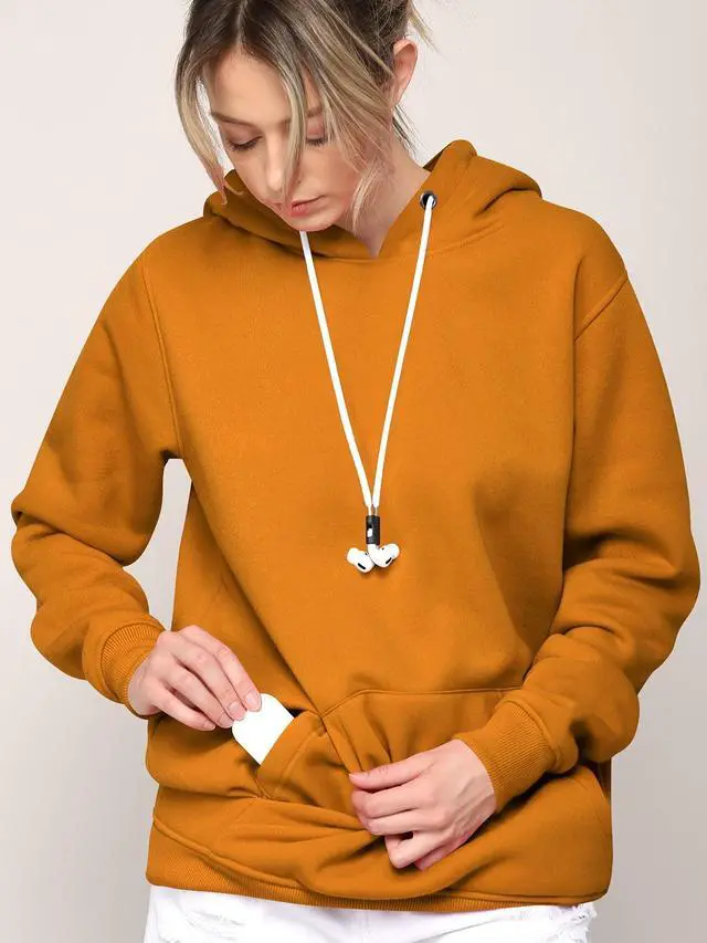 Alt view image 2 of 5 - Made By Johnny WSK2375 Hoodie Hoody with Strap Compatible with Airpods Pro/2/1 Anti-Lost Leash String M Mustard