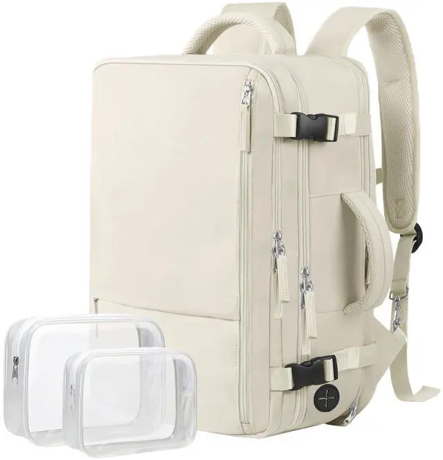 Main image of Hanples Travel Backpack for Women Men Large Carry On Person Item Flight Approved 17 In Laptop Backpack Waterproof anti theft Casual Luggage with 2 Toiletry Bag(Beige)