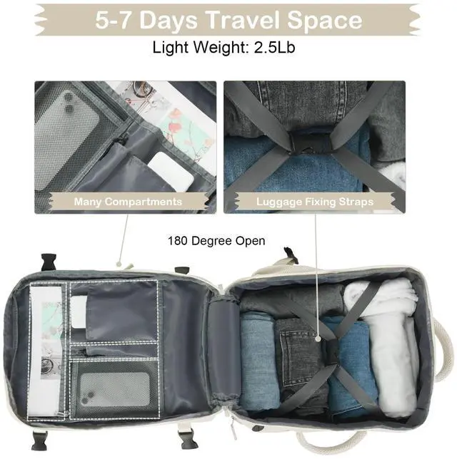 Alt view image 5 of 5 - Hanples Travel Backpack for Women Men Large Carry On Person Item Flight Approved 17 In Laptop Backpack Waterproof anti theft Casual Luggage with 2 Toiletry Bag(Beige)