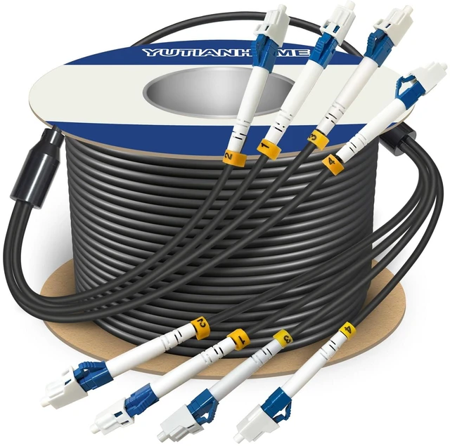 Main image of 50 Meters 4 Core Industrial TPU LC to LC Outdoor Armored Fiber Optic Cable, 4 Strands OS2 Single Mode Fiber Patch Cable with LC Connectors, 9/125um, OD-5mm, Direct Burial LC-LC