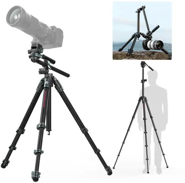 Main image of ULANZI JJ06 GlideGo Carbon Fiber Video Tripod, Dual 360 Pan Head, 73.6 inch Max Height, 11 lb Load, UKA Quick Release, Professional Portable Lightweight Travel Tripod with Bag