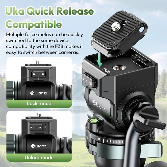 Alt view image 4 of 5 - ULANZI JJ06 GlideGo Carbon Fiber Video Tripod, Dual 360 Pan Head, 73.6 inch Max Height, 11 lb Load, UKA Quick Release, Professional Portable Lightweight Travel Tripod with Bag