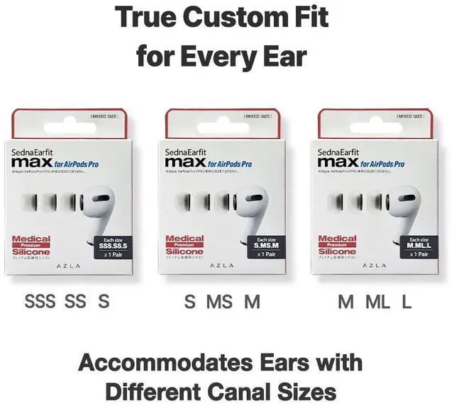 Alt view image 4 of 5 - AZLA MAX for Airpods Pro 1st & 2nd Gen (M/ML/L) Airpod Pro Ear Tip Replacement Airpod Pro Tips with Premium Silicone, Airpod Pro Tips, Airpod Ear Tips