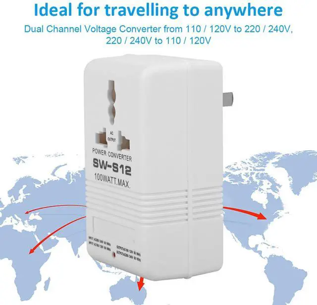 Alt view image 4 of 5 - WALFRONT SW S12 Power Converter, 2 Way 110V to 220V Voltage Transformer, 100W Wide Range Foreign Electricity Converter for Home Appliances, US Plug