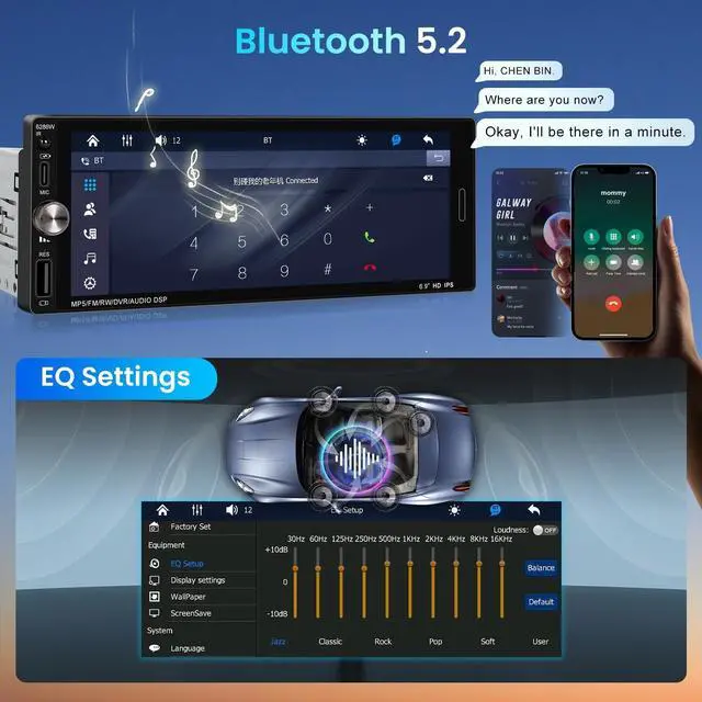 Alt view image 4 of 5 - Single Din Car Stereo with Wireless CarPlay Android Auto Mirror Link, Driauto Car Radio Bluetooth Handsfree Headunit 6.9 Inch 1 Din IPS Touch Screen FM Type-C USB Charging EQ SWC with Reverse C