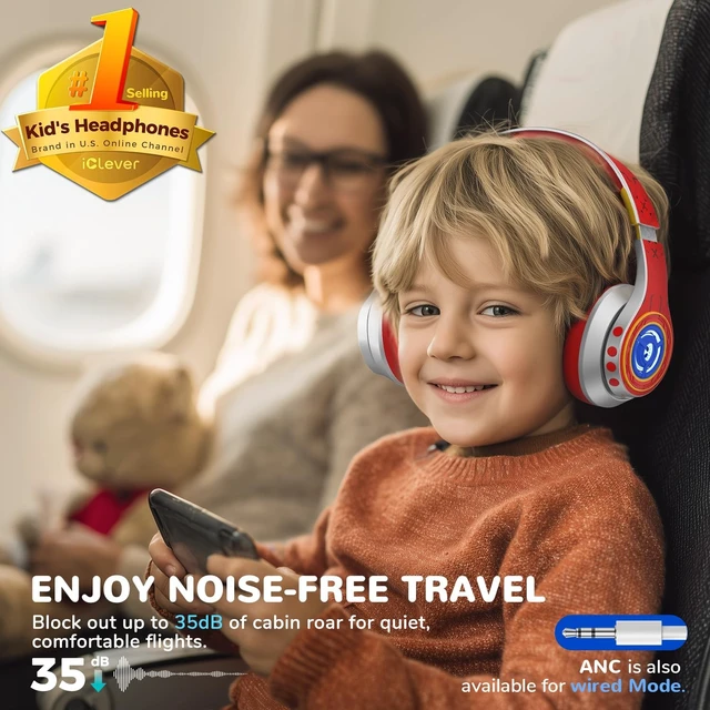 Alt view image 2 of 5 - iClever Noise Cancelling Headphones for Kids, Bluetooth 6.0, LED Light Up