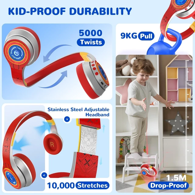 Alt view image 5 of 5 - iClever Noise Cancelling Headphones for Kids, Bluetooth 6.0, LED Light Up