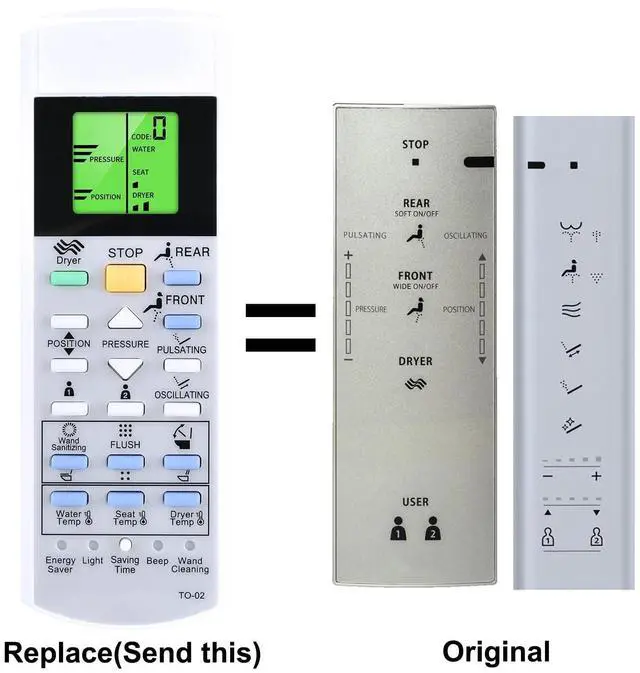 Alt view image 2 of 4 - WKOLF New Replacement Remote Fits for TOTO Washlet Bidet Toilet Seat SG GL TCF403REGV1 CW512YR WC TCF403EGV1 (UK) TCF6532C3GV1 TCF6532G#NW1 TCF403REG TCF403RESW TCF403REG CW512YR WC TCF6532SW#NW1