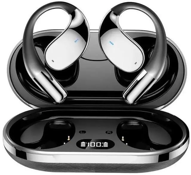 Main image of sixco Open Ear Wireless Bluetooth Headphones, Pain-Free Air Conduction Ear Buds with LED Digital Display Charging Case, Sweat Resistant for Running, Safe Driving, and Extended Daily Use (Gray)