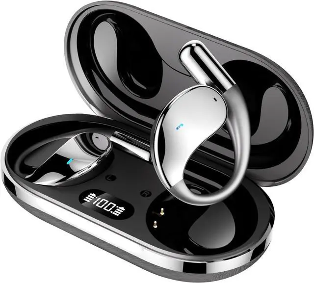 Alt view image 2 of 5 - sixco Open Ear Wireless Bluetooth Headphones, Pain-Free Air Conduction Ear Buds with LED Digital Display Charging Case, Sweat Resistant for Running, Safe Driving, and Extended Daily Use (Gray)