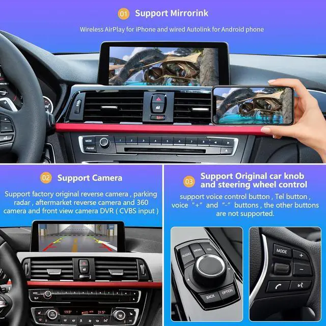 Alt view image 5 of 5 - Road Top Wireless CarPlay & Android Auto Retrofit Kit for BMW NBT System 2012-2016, Compatible with 1/2/3/4/5/6/7 Series X1 X3 X4 X5 X6, CarPlay Interface Decoder, OEM Control, MirrorLink, Ca