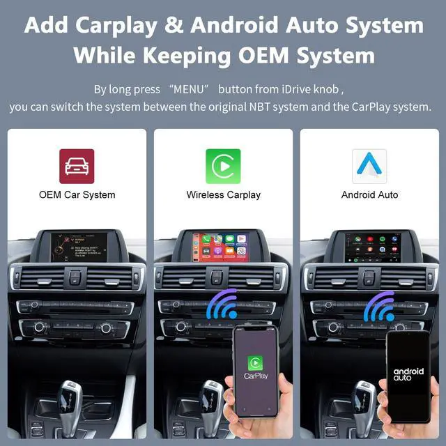 Alt view image 3 of 5 - Road Top Wireless CarPlay & Android Auto Retrofit Kit for BMW NBT System 2012-2016, Compatible with 1/2/3/4/5/6/7 Series X1 X3 X4 X5 X6, CarPlay Interface Decoder, OEM Control, MirrorLink, Ca