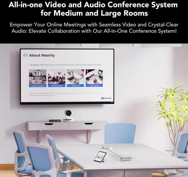 Alt view image 2 of 5 - NUROUM Conference Room Camera System, 5X Optical Zoom, Noise Cancellation, All-in-one Video Conferencing System, PTZ Webcam, Daisy Chained Bluetooth Conference Speakers for Larger Rooms