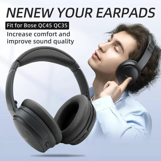 Alt view image 2 of 5 - Ear Cushion and Protein Leather Replacement Headband Pad Kit for Bose QuietComfort 35 45 QC35 QC45 with Noise Isolation Memory Foam (Dark Gray)