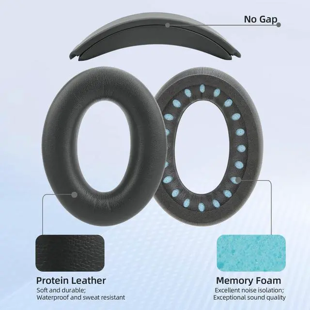 Alt view image 3 of 5 - Ear Cushion and Protein Leather Replacement Headband Pad Kit for Bose QuietComfort 35 45 QC35 QC45 with Noise Isolation Memory Foam (Dark Gray)