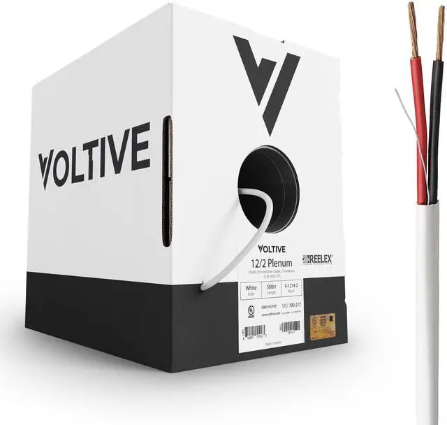 Main image of Voltive 12/2 Speaker Wire, Plenum CL3P, White, 500ft - 12AWG, 2 Conductors, Stranded Oxygen-Free Copper, UL Listed - V-1214-2