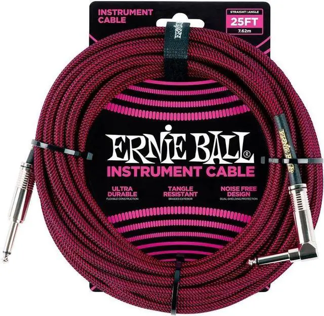 Alt view image 2 of 4 - Ernie Ball Braided Instrument Cable Set Straight/Angle Length 25ft in Red/Black (P06062) - Pack of 2