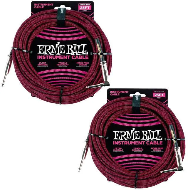 Main image of Ernie Ball Braided Instrument Cable Set Straight/Angle Length 25ft in Red/Black (P06062) - Pack of 2