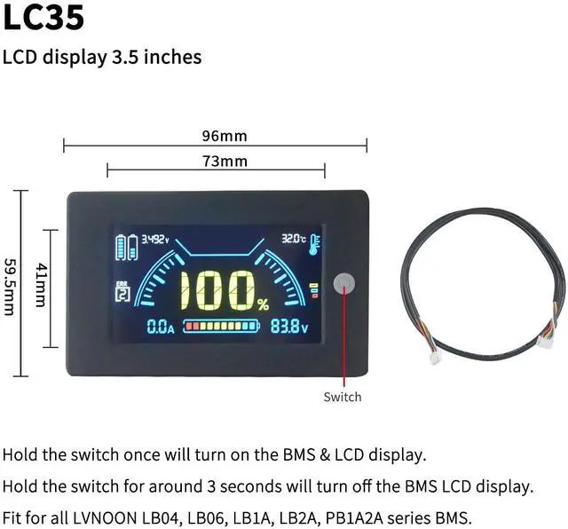 Alt view image 2 of 2 - LVNOON LCD Display 3.5 inches for LVNOON LB04A, LB06A, LB1A, LB2A and PB1A2A Smart Active Inverter BMS Usage (LC35)