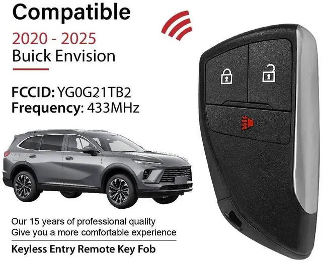 Alt view image 2 of 5 - 2 Keylessbest Replacement for 2020 2021 2022 2023 2024 2025 Buick Envision Key Fob Remote Control YG0G21TB2 3 Buttons 49 Chip 434MHz
