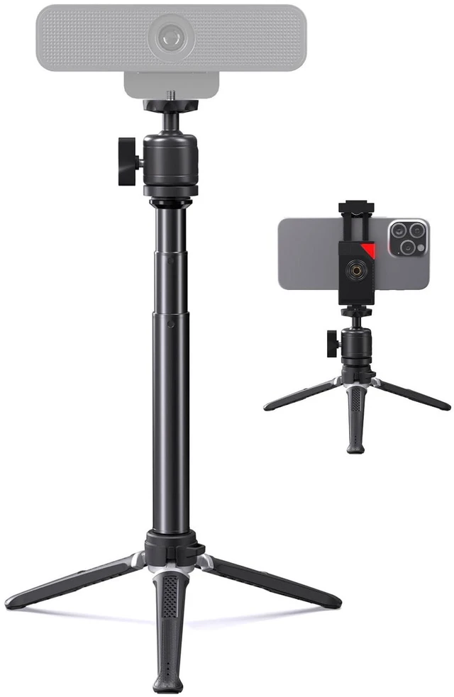 Main image of Webcam Tripod Stand for Desk, 360 Swivel, 1/4 Thread, with Phone Holder
