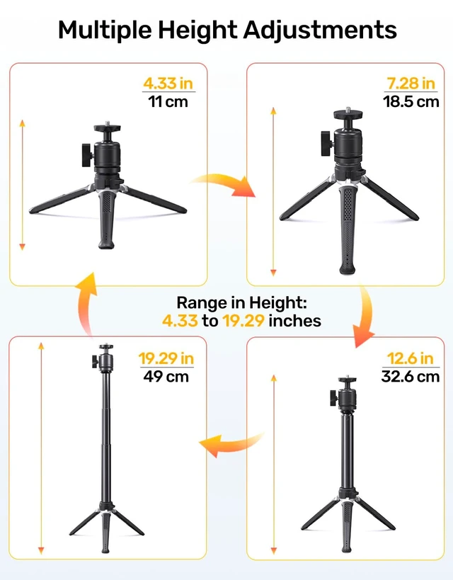 Alt view image 3 of 5 - Webcam Tripod Stand for Desk, 360 Swivel, 1/4 Thread, with Phone Holder