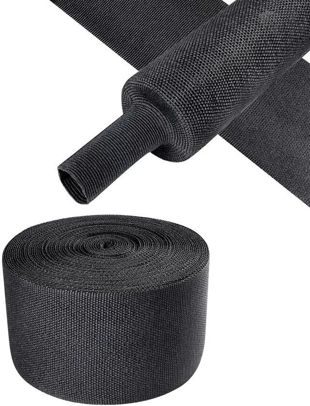 Main image of Black 2:1 Ratio Automotive Heat Shrink Braided Sleeving,Wear-Resistant Flat Woven Shrinkable Sleeve Fabric Car Cable Wires Hoses Protection (2''-8ft)