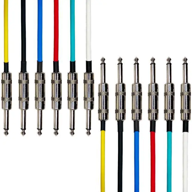 Main image of AxcessAbles Audio 1/4-Inch TS Patch Guitar& Bass Amp Cables - Metal Connectors, OFC Copper Wire ^^ TS 1/4" Mono Guitar Cables^^ Male to Male 3ft Multicolor Instrument Patch Cords (3ft - 6 Pack)