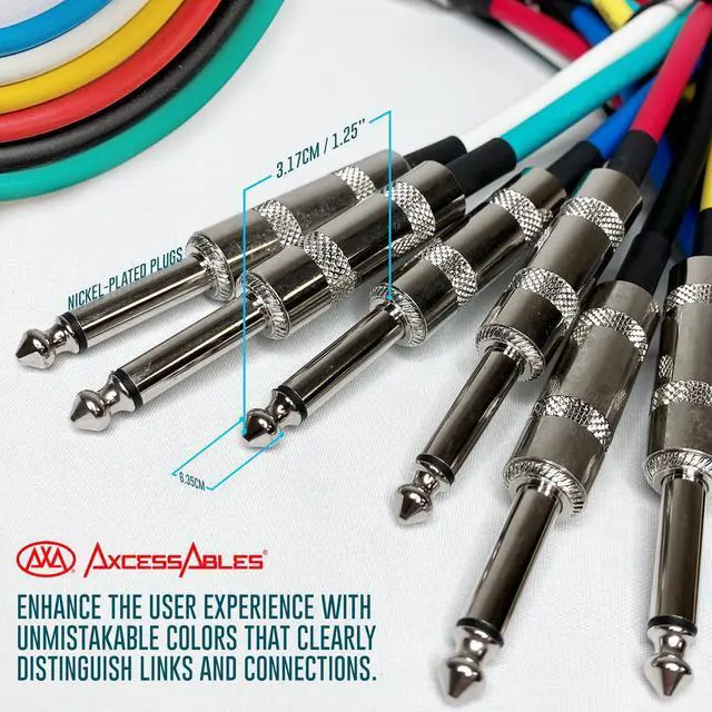 Alt view image 4 of 5 - AxcessAbles Audio 1/4-Inch TS Patch Guitar& Bass Amp Cables - Metal Connectors, OFC Copper Wire ^^ TS 1/4" Mono Guitar Cables^^ Male to Male 3ft Multicolor Instrument Patch Cords (3ft - 6 Pack)
