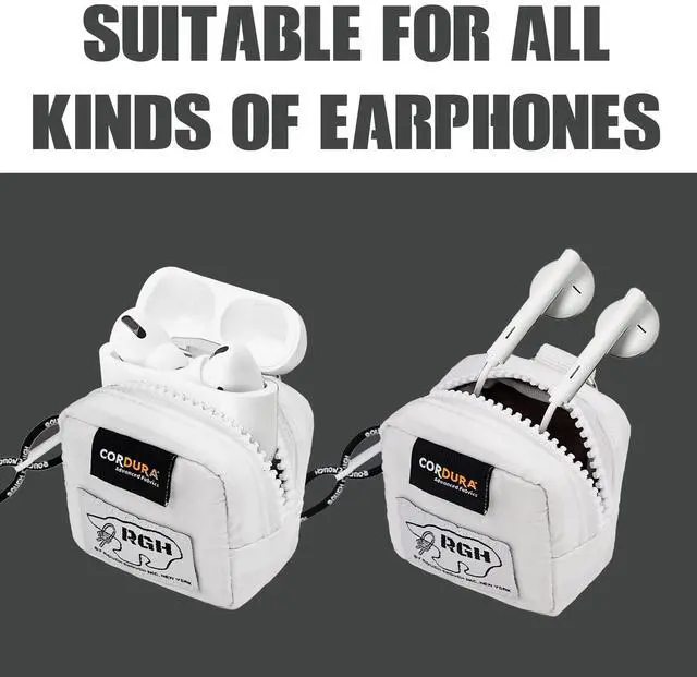 Alt view image 2 of 5 - Rough Enough Earbud Case Pouch Headphone Storage Bag with Lanyard Neck Keychain for Earphone Earbuds Wireless Bluetooth White