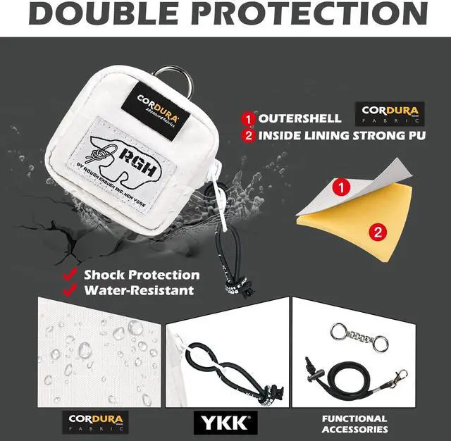 Alt view image 4 of 5 - Rough Enough Earbud Case Pouch Headphone Storage Bag with Lanyard Neck Keychain for Earphone Earbuds Wireless Bluetooth White