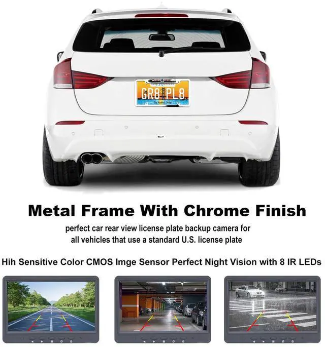 Alt view image 5 of 5 - License Plate Backup Camera, JPP Front/Rear View Camera 170 Viewing Angle Universal Car Reverse Camera Waterproof 8 LED Night Vision Vehicle Reverse Camera