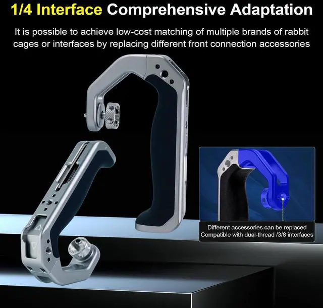 Alt view image 4 of 5 - YANZUO Camera Hand Grip & Top Handle with 3 Cold Shoes, Universal Handle Ergonomic Silicone for NATO Rail & 1/4" Camera Cage (Titanium Top Handle)