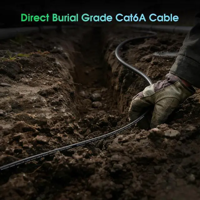 Alt view image 2 of 5 - ELTRIXA Cat6A Ethernet Cable 250FT, Outdoor Direct Burial 23AWG High Speed Up to 10Gbps, LLDPE UV-Resistant Waterproof Jacket, CCA RJ45 Network Internet Cable - Black