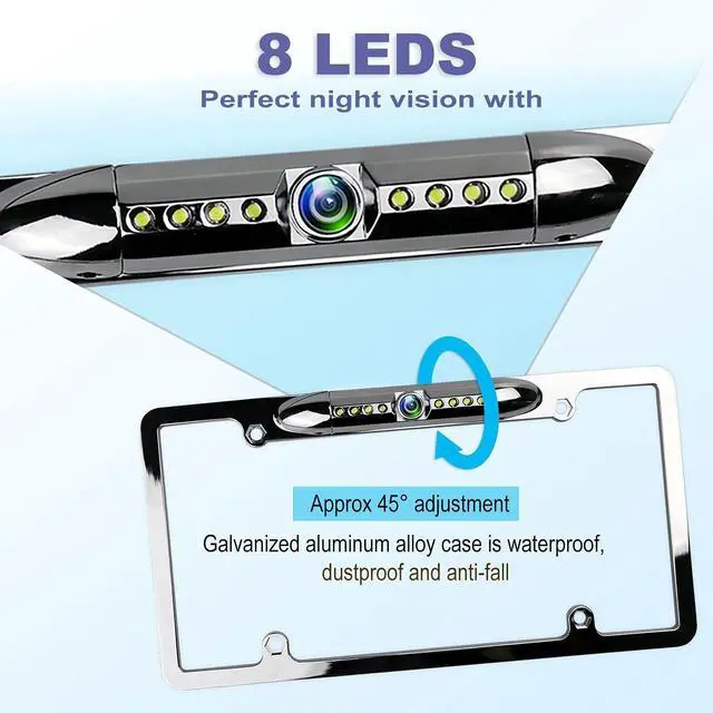 Alt view image 2 of 5 - License Plate Backup Camera, JPP Front/Rear View Camera 170 Viewing Angle Universal Car Reverse Camera Waterproof 8 LED Night Vision Vehicle Reverse Camera