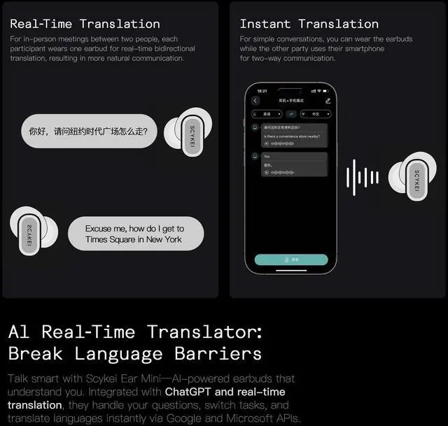 Alt view image 4 of 5 - ScyKei Wireless Earbuds, Bluetooth Headphones with AI Real-Time Translation, 165 Languages, in-Ear Earphones for Travel and Learning